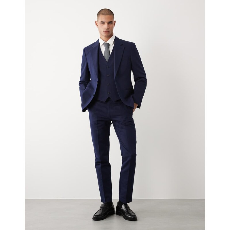ASOS DESIGN slim suit trousers in navy linen rich twill