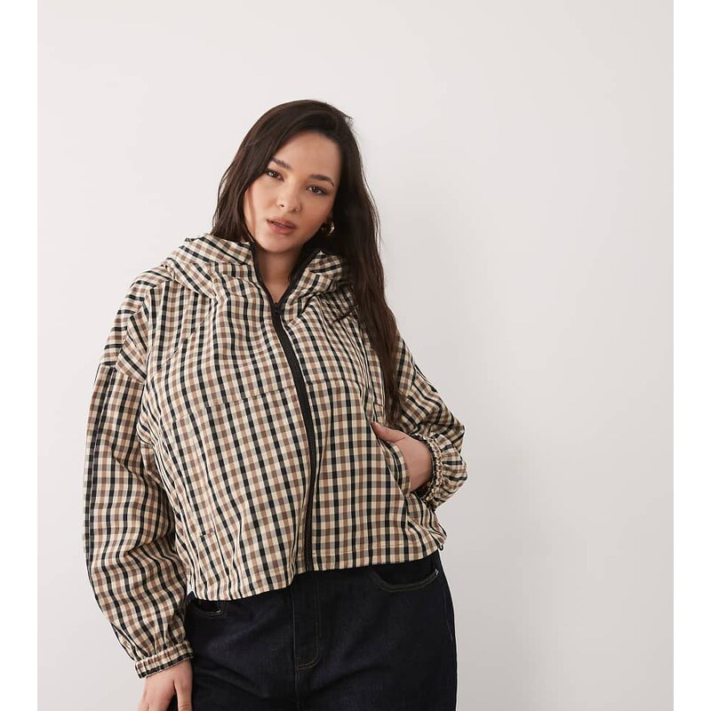 ASOS Curve ASOS DESIGN Curve hooded bubble hem bomber jacket in stone 114927680