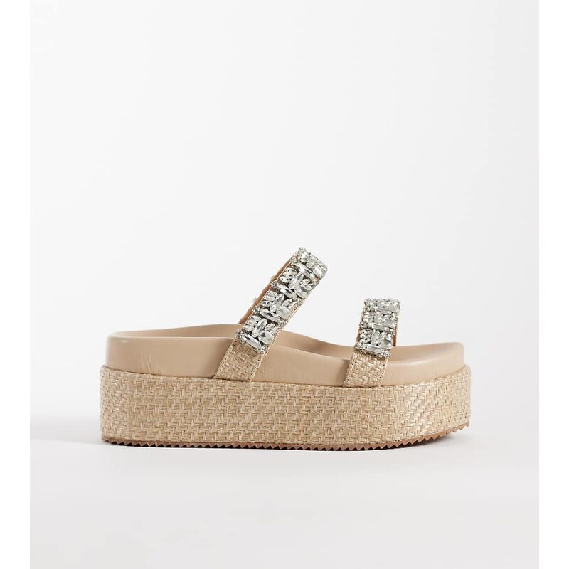 Public Desire Wide Fit Darcy paltform raffia sandals with