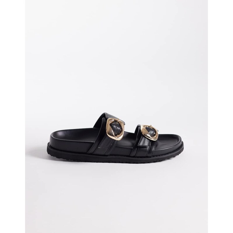 Public Desire Emery double buckle flat sandals in black