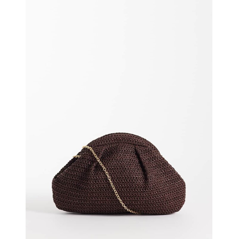 Glamorous straw pillow clutch bag in brown 114927698