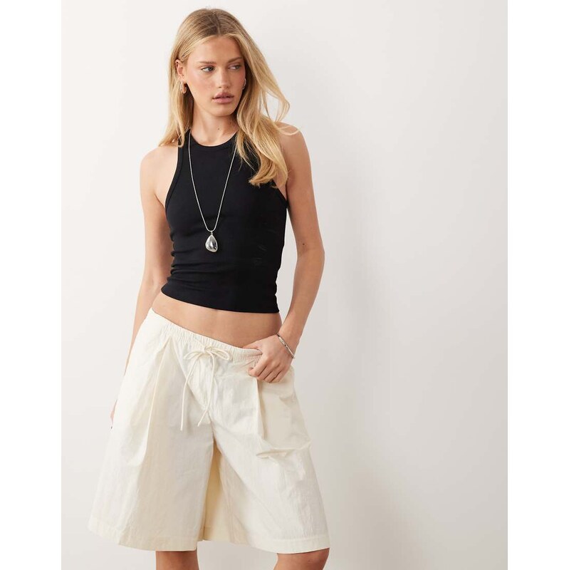 ASOS DESIGN longline short in techy fabric co-ord in cream-White