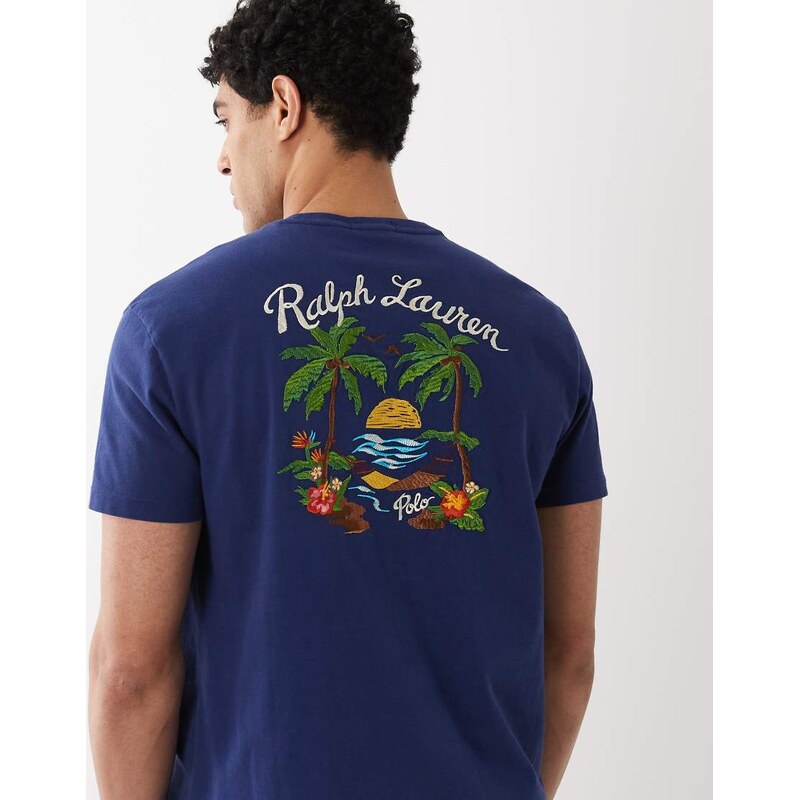 Polo Ralph Lauren scenic back embroidered t-shirt in navy-Blue