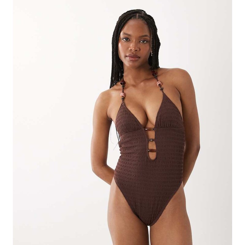 ASOS Tall ASOS DESIGN Tall Ruthie plunge cut out swimsuit with resin 115520355