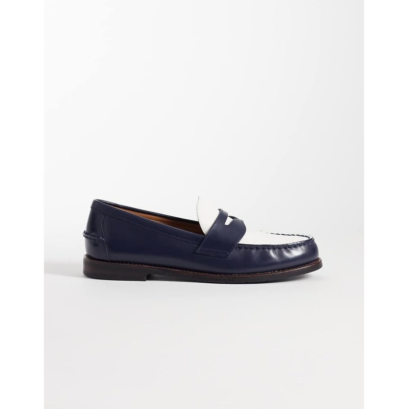 Polo Ralph Lauren leather penny loafers in navy and white