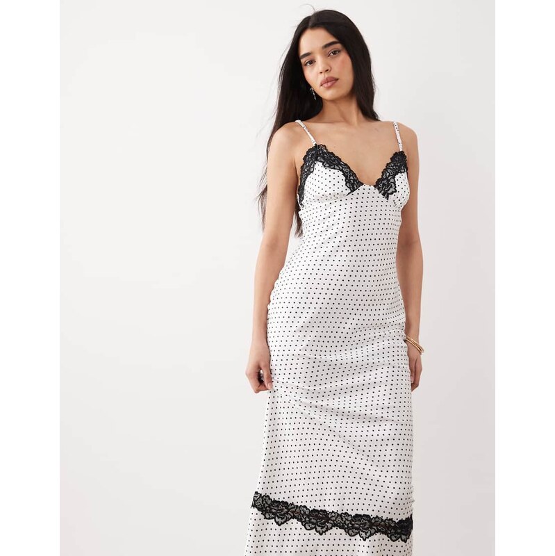 Rare London satin lace detail bust strappy cami maxi dress in