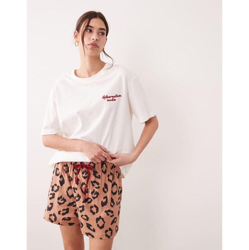ASOS DESIGN oversized tee and short pyjama set with hibernation