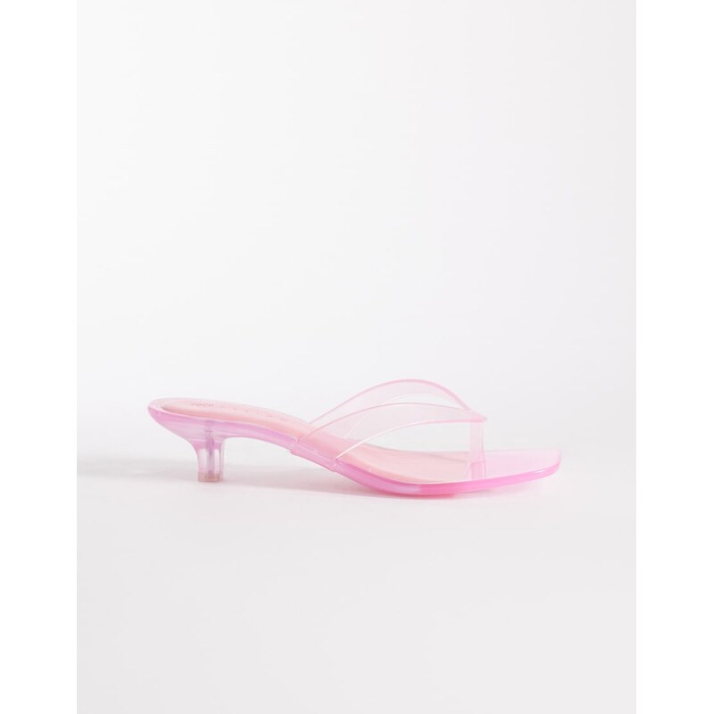 ASOS DESIGN Holiday jelly kitten heel toe thongs in pink 114927727