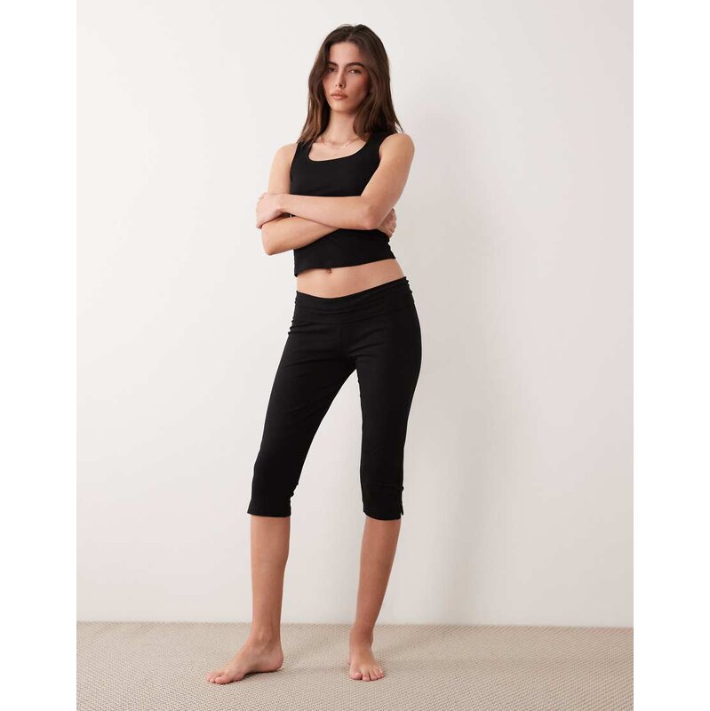 ASOS DESIGN mix & match fold over capri pyjama trousers in black 115220551