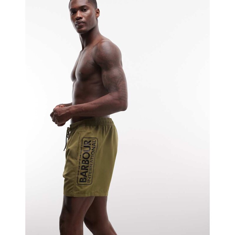 Barbour International large logo swim shorts in khaki-Green 114927764