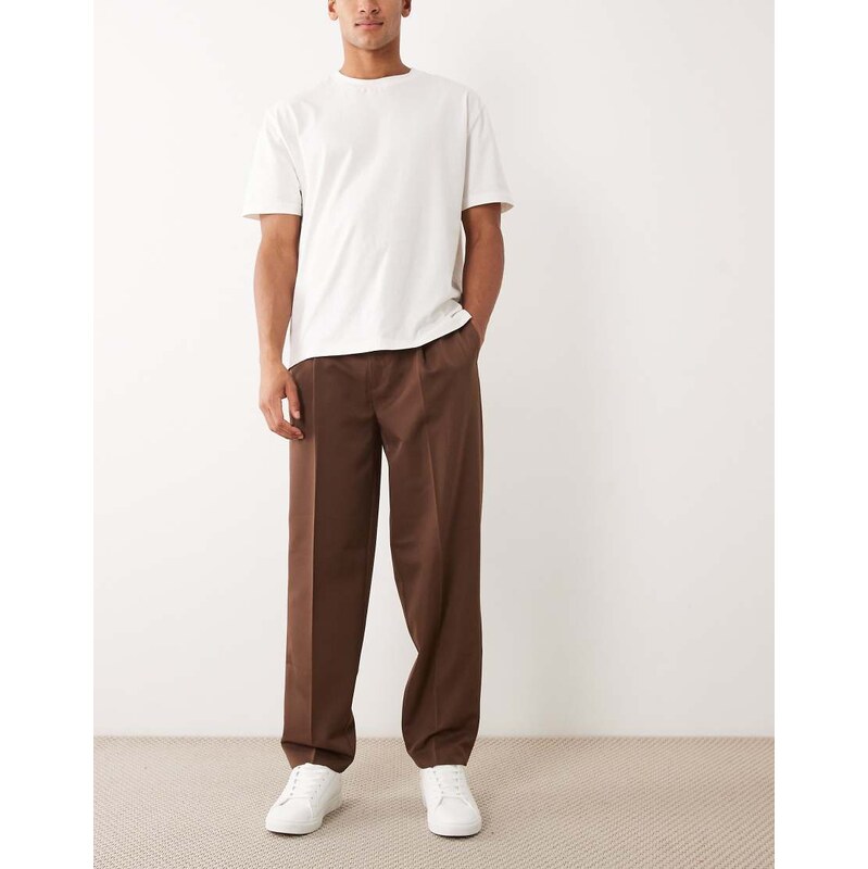 ASOS DESIGN smart pleated oversized tapered trousers in dark