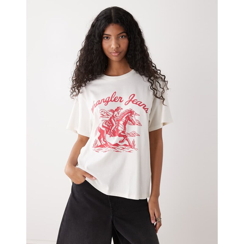 Wrangler girlfriend tee in off-white red print 114935062