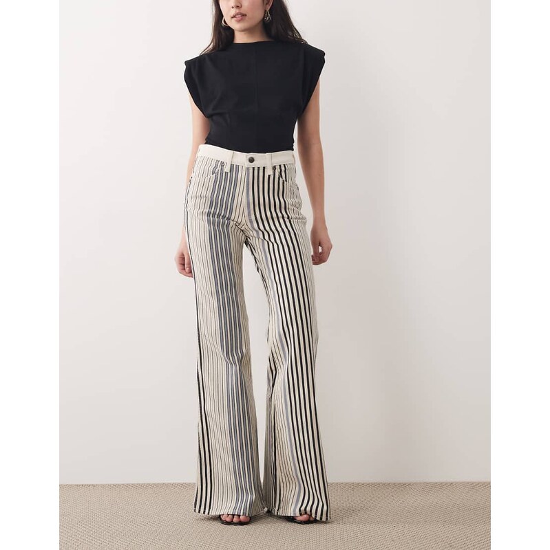 Wrangler 70s flare jeans in blue and cream stripe