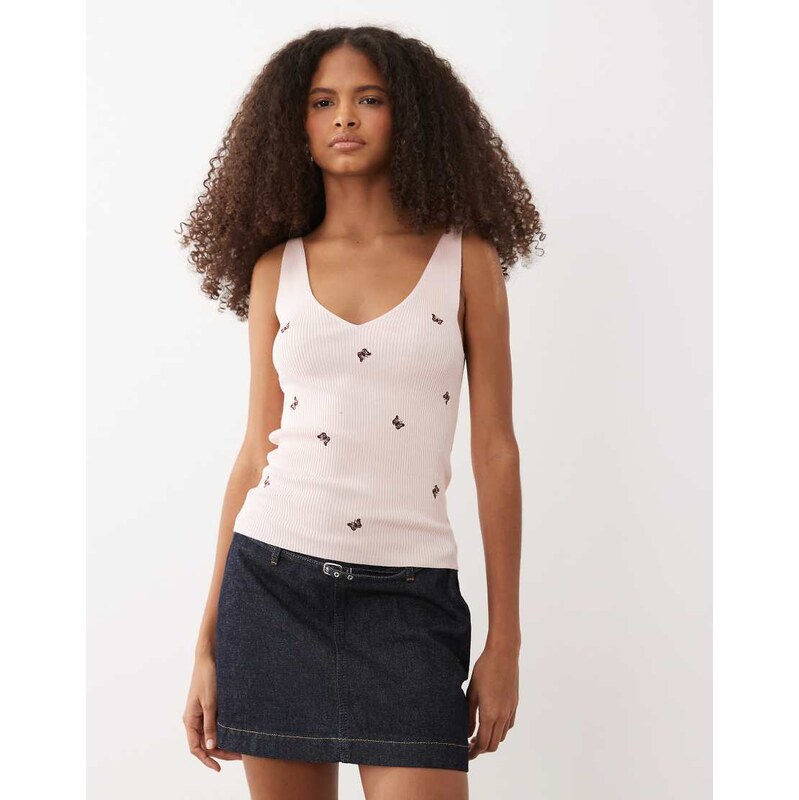 JDY knitted vest in pink with butterfly embroidery-White 114927839