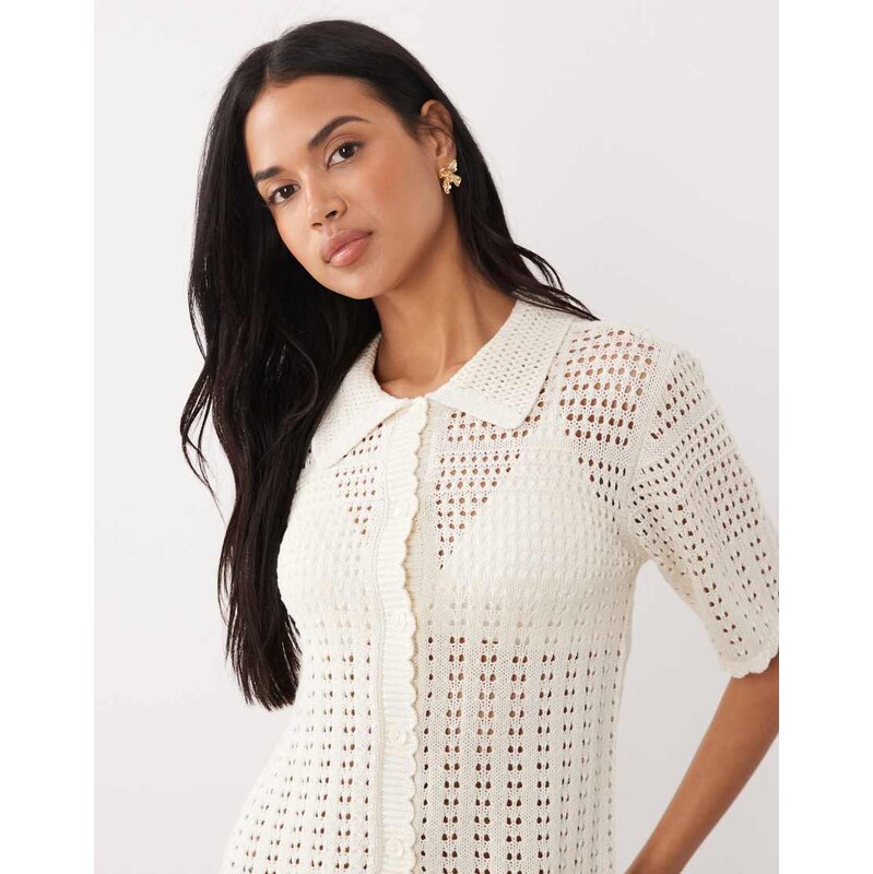 JDY short sleeve crochet cardigan in cream-White 115057914