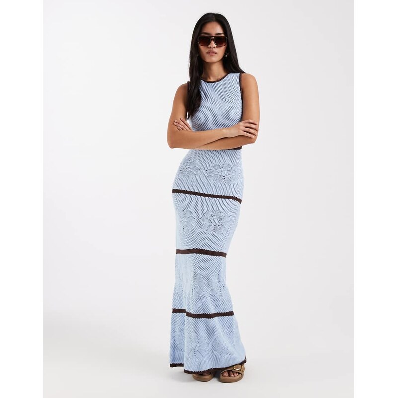 New Look flower stitch maxi dress in blue