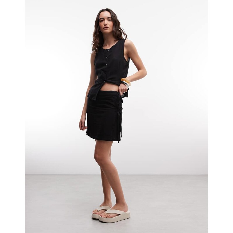 Noisy May linen mix wrap around tie side mini skirt co-ord in