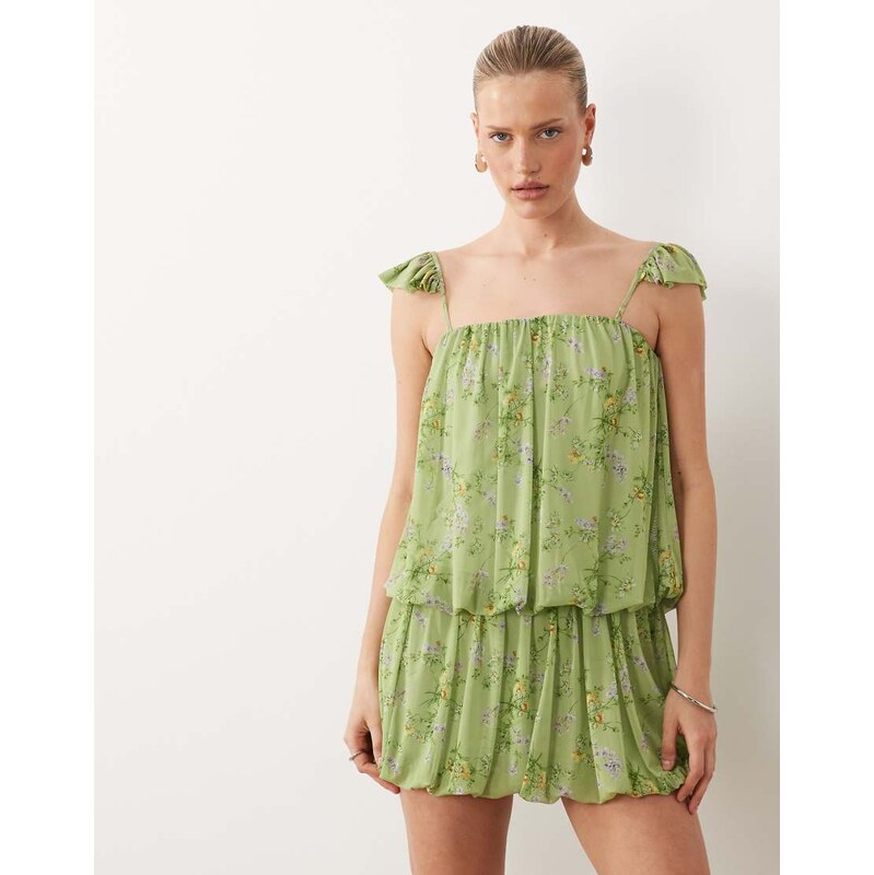 ASOS DESIGN printed bubble hem mini dress in green floral