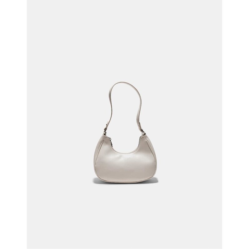 Stradivarius Half-moon shoulder bag in ecru-White