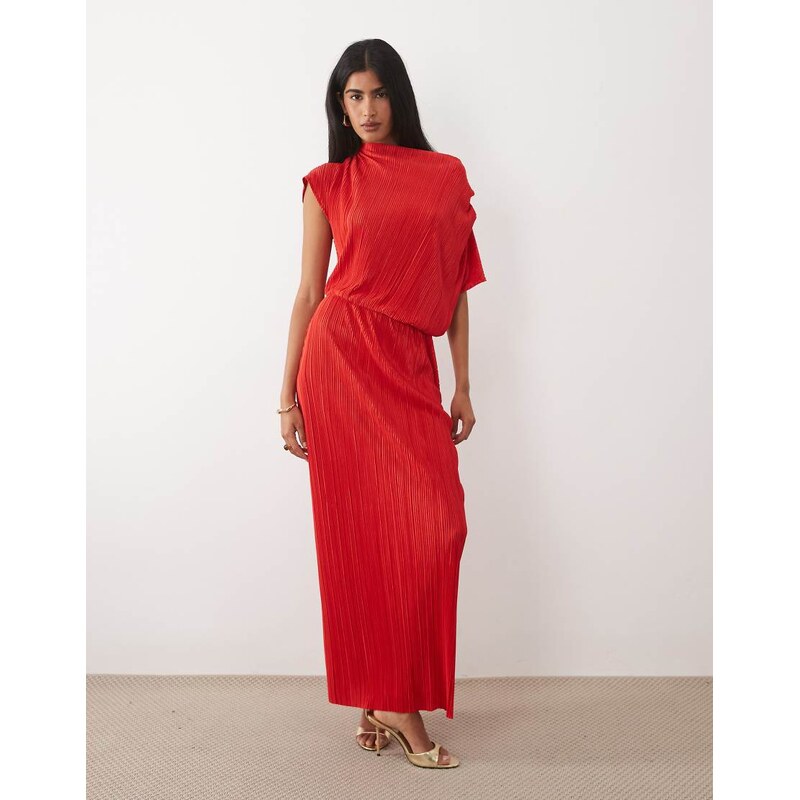 ASOS DESIGN plisse draped waist midi dress in red