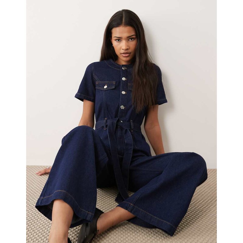Miss Selfridge button though military jumpsuit in indigo wash