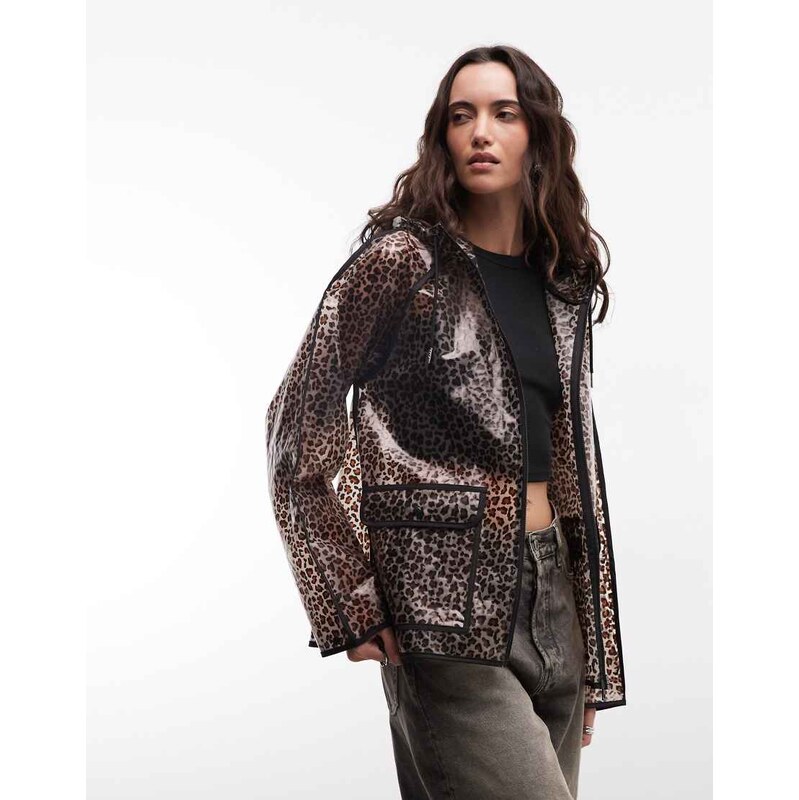 Noisy May transparent hooded raincoat in animal print-Black 114927901