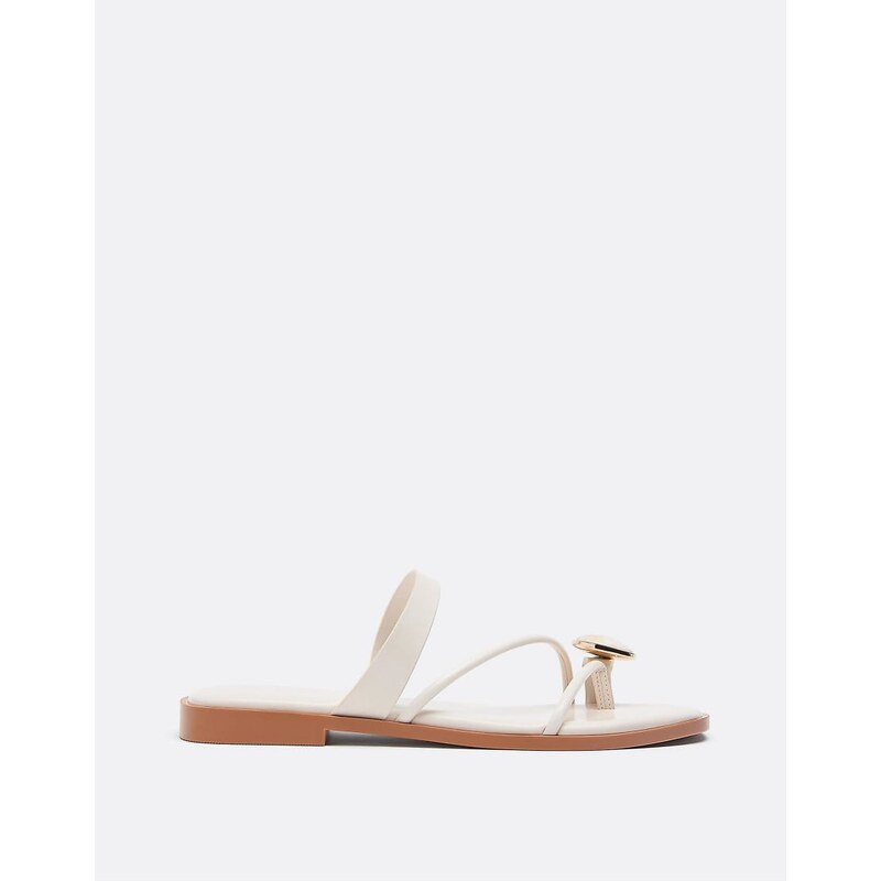 Stradivarius Flat sandals with stone detail in ecru-White