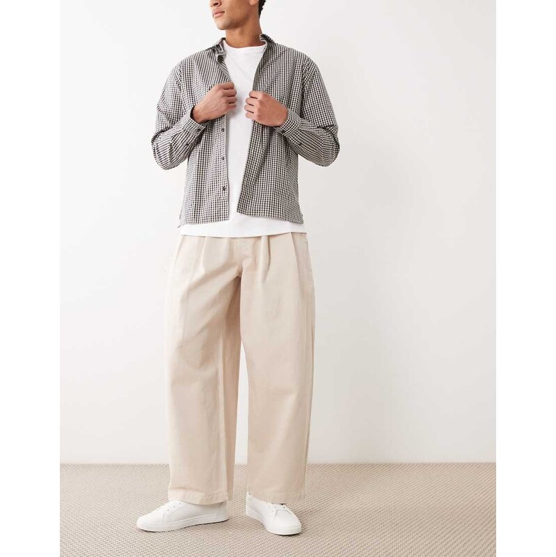 ASOS DESIGN barrel trouser in stone with pleats-Neutral