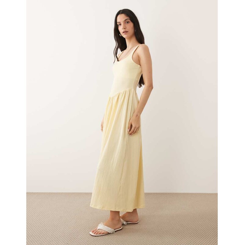 ASOS DESIGN gathered crepe midi dress in buttermilk-Yellow