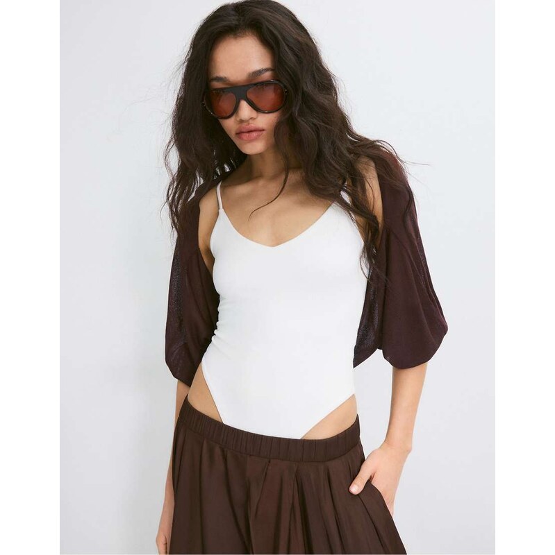Stradivarius Open knit cardigan in brown 114927957