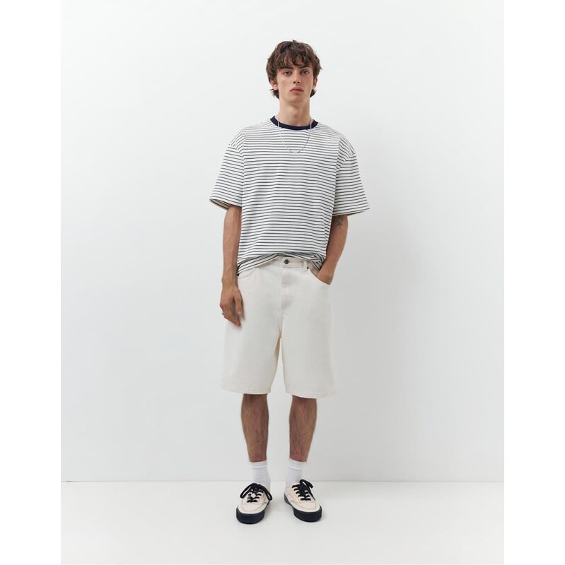 Pull&Bear Baggy denim bermuda shorts in beige-Neutral