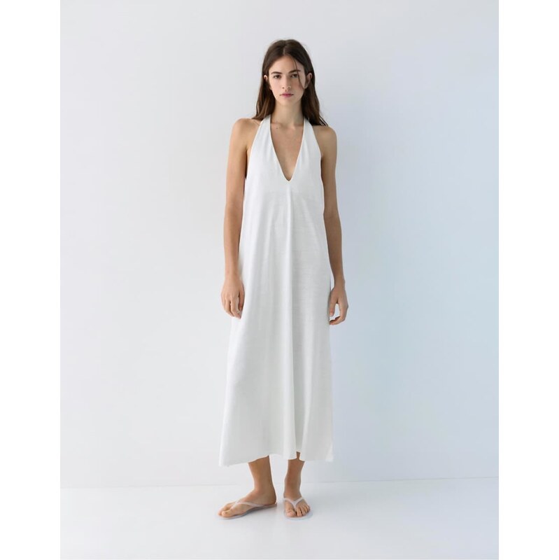 Pull&Bear Halter midi dress in white