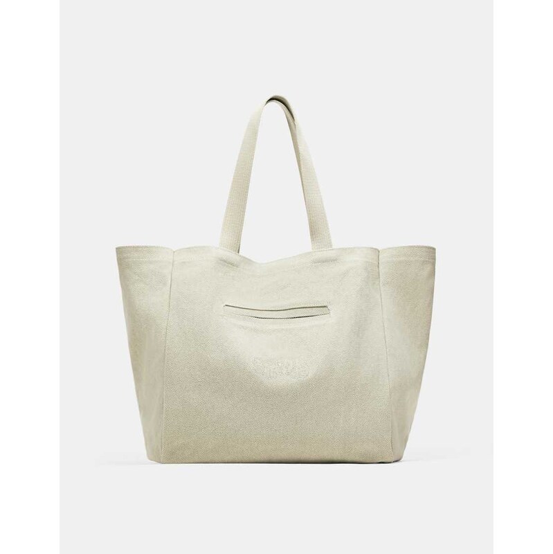 Pull&Bear Stwd canvas tote bag in ecru-White 114928062
