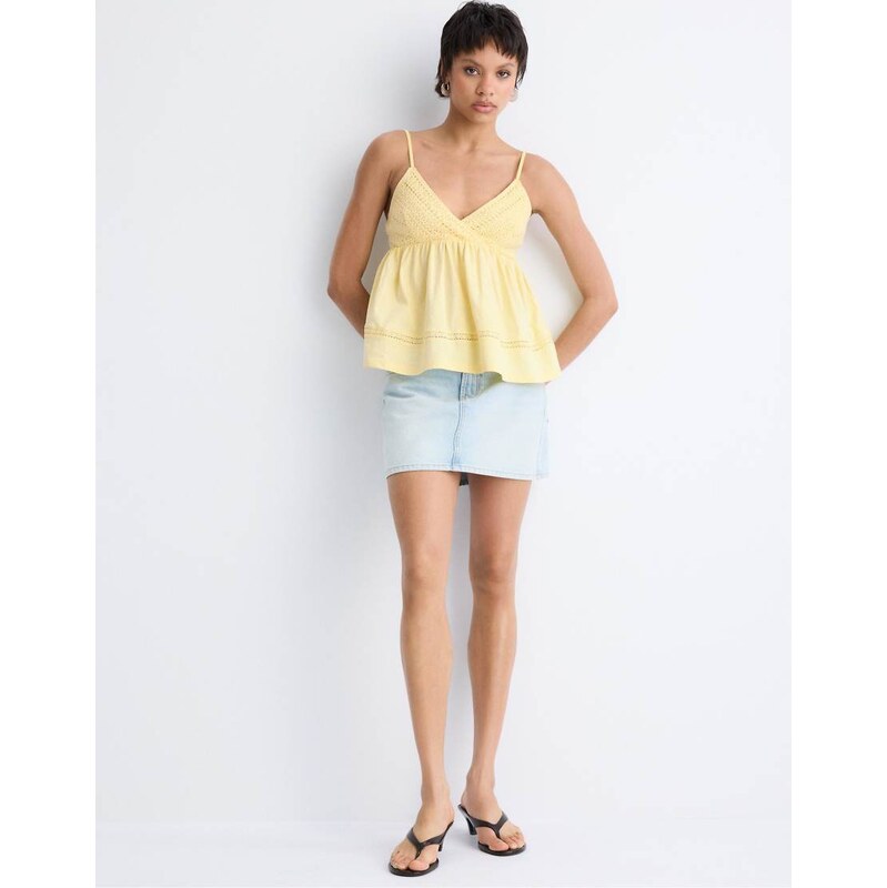 Stradivarius Crochet strappy top in pastel yellow 114928082