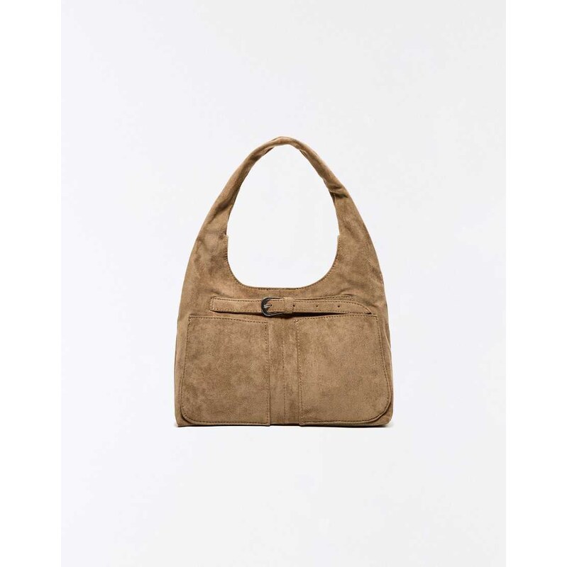 Bershka Faux suede bucket bag in brown