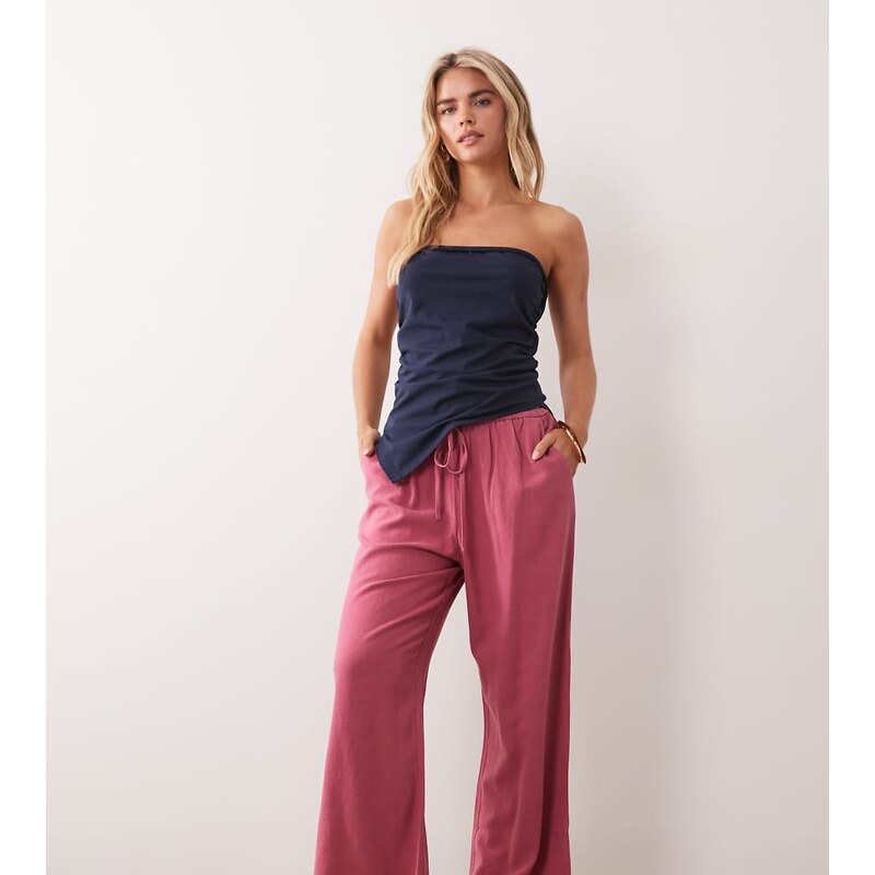 Miss Selfridge Petite linen look pull on trouser in raspberry