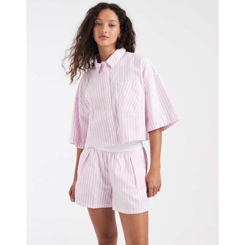 Nike Stripe poplin shorts in pink and white