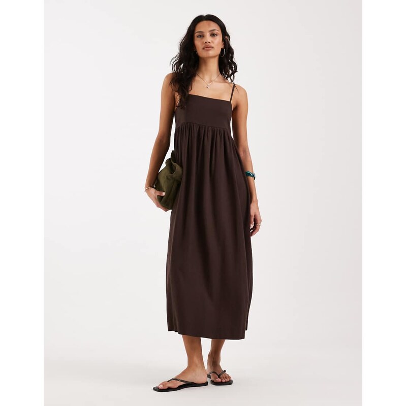 JJXX linen blend maxi dress in brown