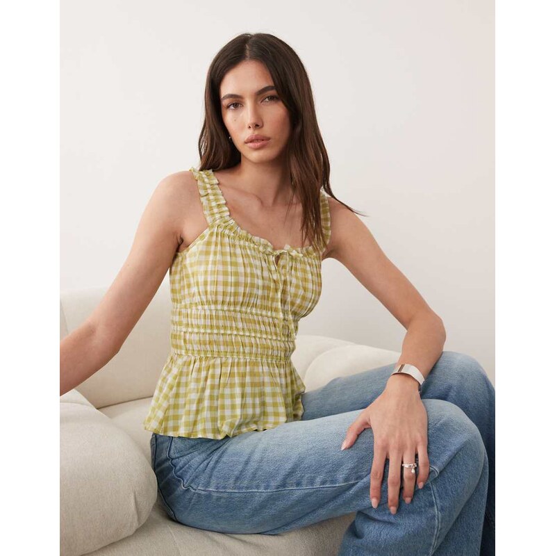 Nobodys Child Ariel cotton rich shirred detail ruffle trim top in 115071003