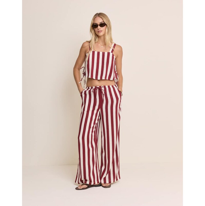Nobodys Child Reese linen blend drawstring wide leg trousers in