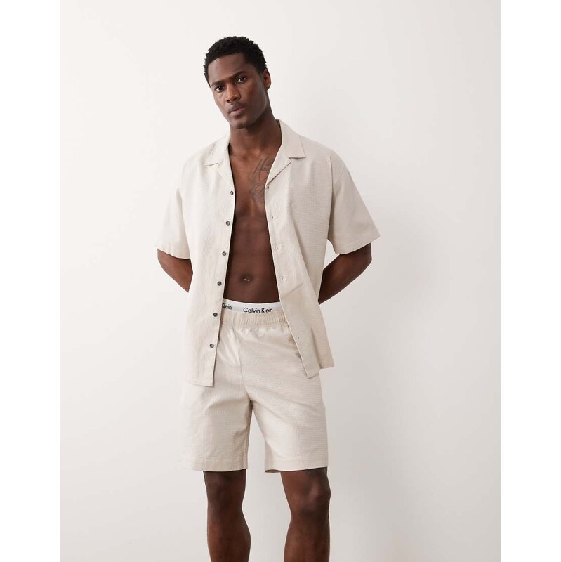 JJ Rebel co ord waffle shorts in beige-Neutral