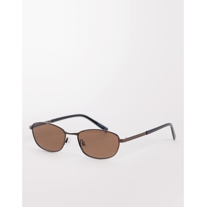 ASOS DESIGN rectangle metal sunglasses in brown frame with brown
