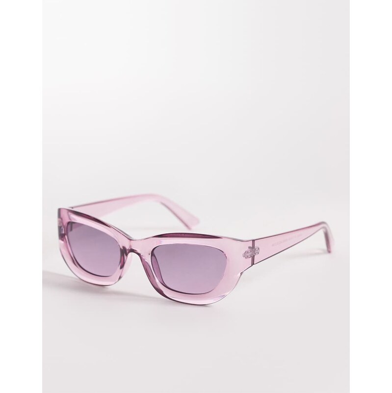 ASOS DESIGN angled sunglasses in crystal purple frame with
