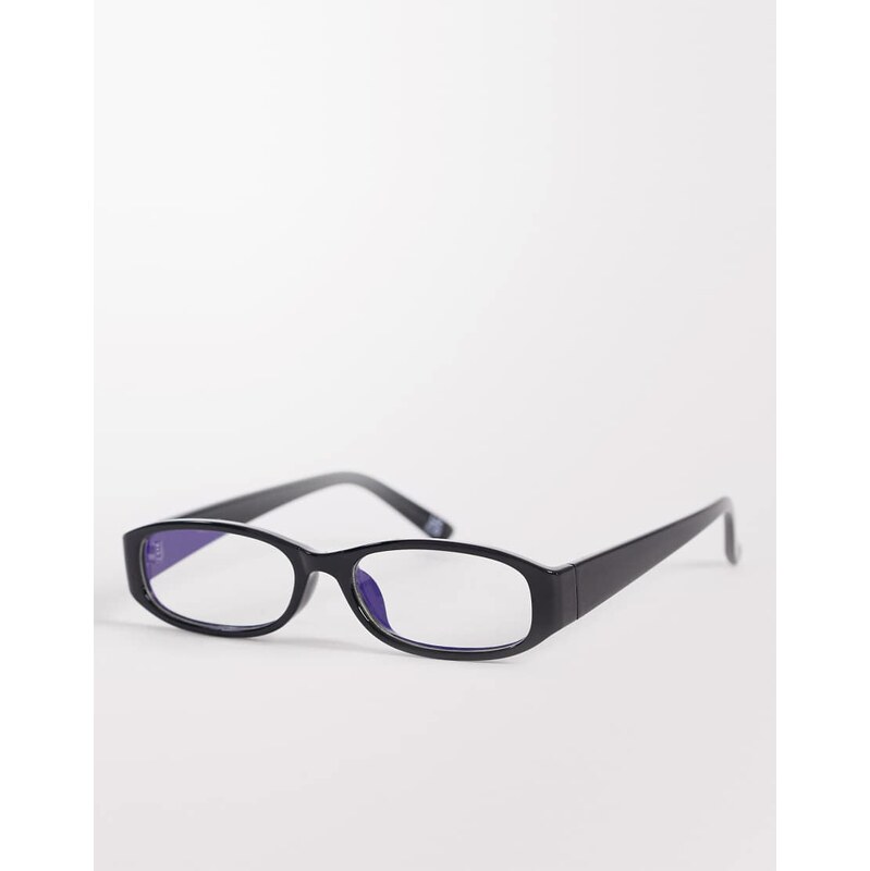 ASOS DESIGN slim rectangle clear lens glasses in black frame