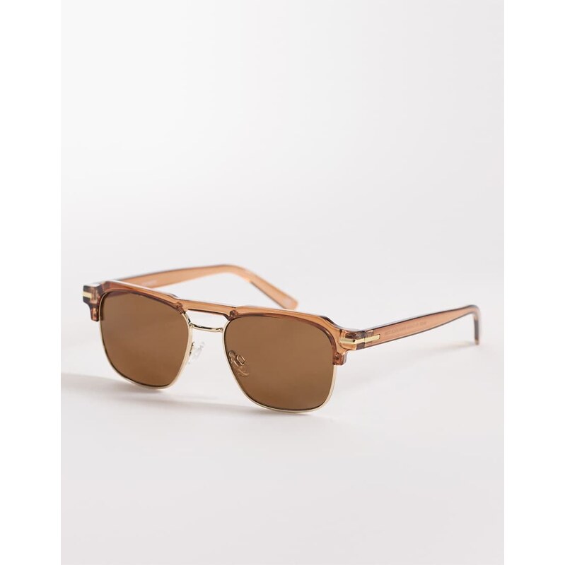 ASOS DESIGN retro sunglasses in tan frame with brown lens-Gold