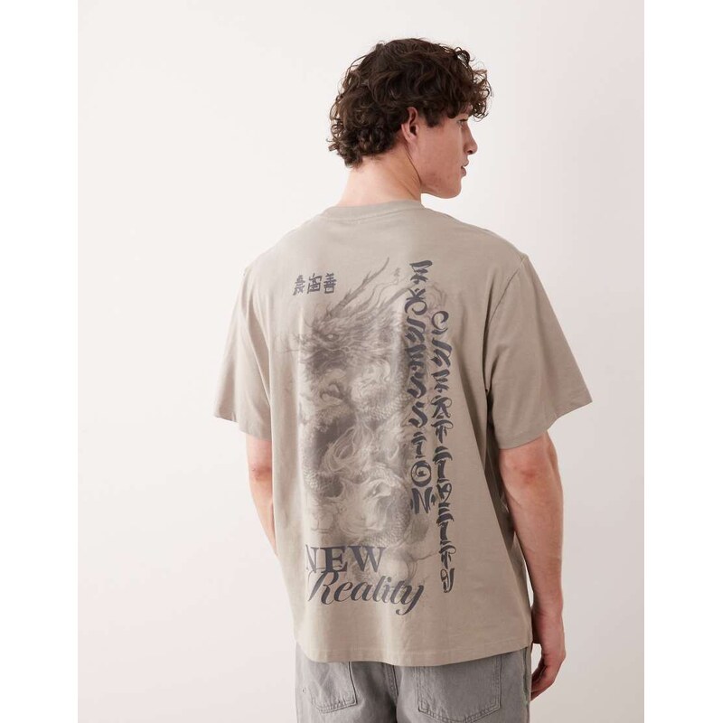Jack & Jones oversized t-shirt with dragon backprint in khaki