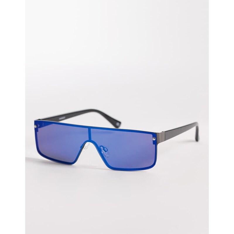 ASOS DESIGN flat brow sunglasses in metal frame with cobalt