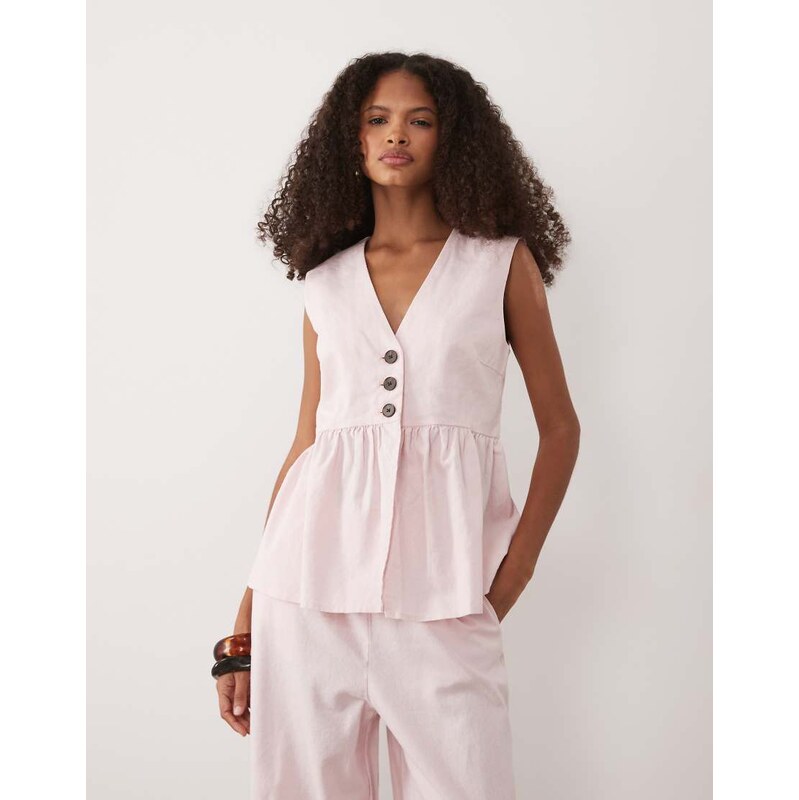 YAS button front peplum hem sleeveless top co-ord in pale pink 114975197