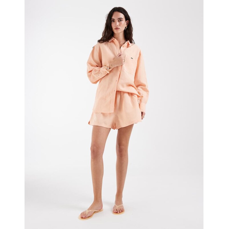 Lacoste co-ord poplin stripe shorts in orange