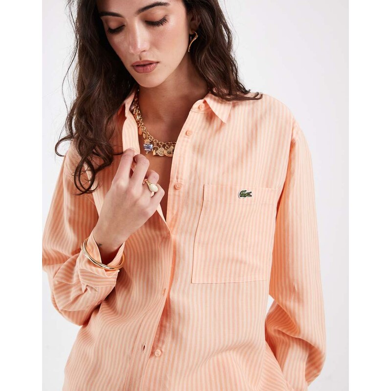 Lacoste co-ord stripe shirt in orange blossom